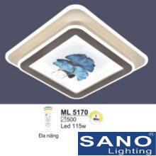 Đèn mâm Sano LED vuông 115W-3 màu ánh sáng, Ø500, có remote đa năng
