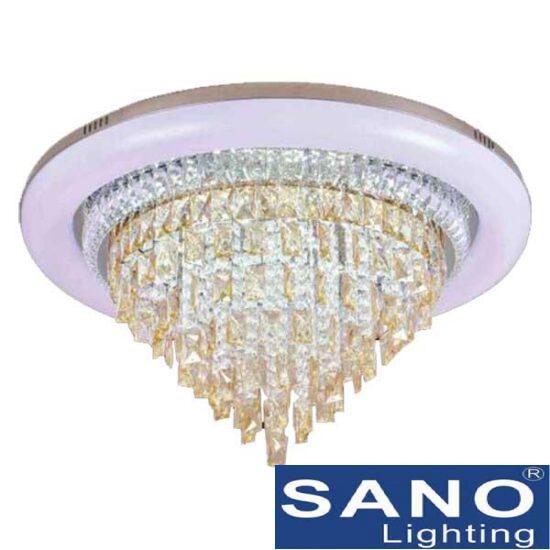 Đèn mâm ốp trần tròn Sano LED Ø800*H380, thẻ pha lê, viền chuyển màu