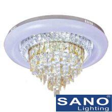 Đèn mâm ốp trần tròn Sano LED Ø600, thẻ pha lê, viền chuyển màu