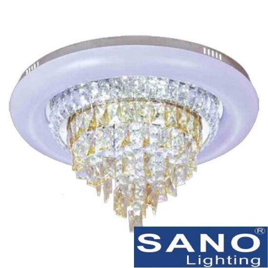 Đèn mâm ốp trần tròn Sano LED Ø600, thẻ pha lê, viền chuyển màu