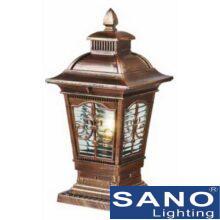 Đèn trụ cổng vuông Sano E27*1, Ø185*H400, vỏ đồng