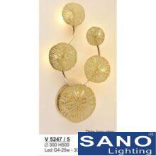 Đèn vách trang trí Sano LED G4-25W-3000K (kèm bóng)-Ø300*H500, thân inox vàng